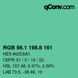 カラーコード: RGB 98.1 198.8 161 | qconv.com