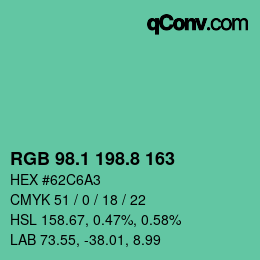 Color code: RGB 98.1 198.8 163 | qconv.com
