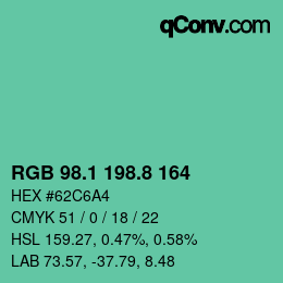 カラーコード: RGB 98.1 198.8 164 | qconv.com