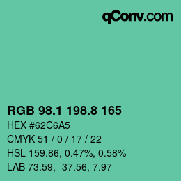 カラーコード: RGB 98.1 198.8 165 | qconv.com