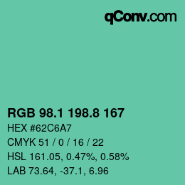 カラーコード: RGB 98.1 198.8 167 | qconv.com