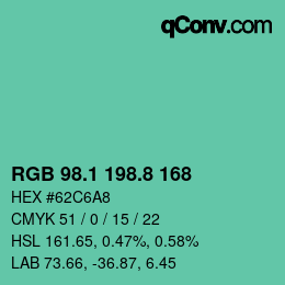 カラーコード: RGB 98.1 198.8 168 | qconv.com