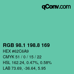 カラーコード: RGB 98.1 198.8 169 | qconv.com