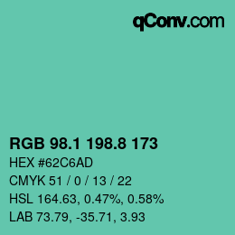 Color code: RGB 98.1 198.8 173 | qconv.com