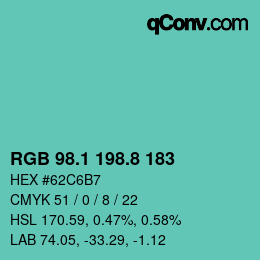 Farbcode: RGB 98.1 198.8 183 | qconv.com