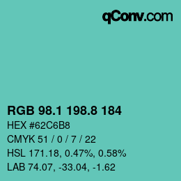 カラーコード: RGB 98.1 198.8 184 | qconv.com