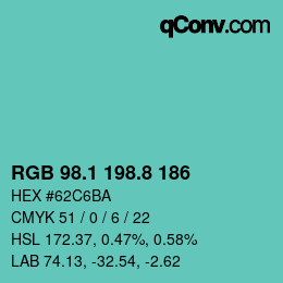 カラーコード: RGB 98.1 198.8 186 | qconv.com