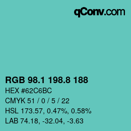 Color code: RGB 98.1 198.8 188 | qconv.com