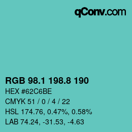 カラーコード: RGB 98.1 198.8 190 | qconv.com