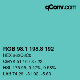 Farbcode: RGB 98.1 198.8 192 | qconv.com