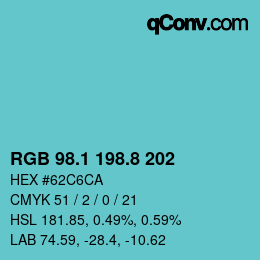 Color code: RGB 98.1 198.8 202 | qconv.com
