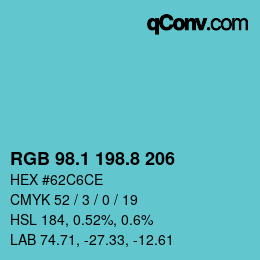 Color code: RGB 98.1 198.8 206 | qconv.com