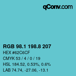 Farbcode: RGB 98.1 198.8 207 | qconv.com