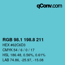 Color code: RGB 98.1 198.8 211 | qconv.com