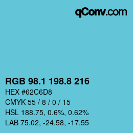 Color code: RGB 98.1 198.8 216 | qconv.com