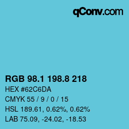 カラーコード: RGB 98.1 198.8 218 | qconv.com