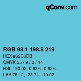 カラーコード: RGB 98.1 198.8 219 | qconv.com