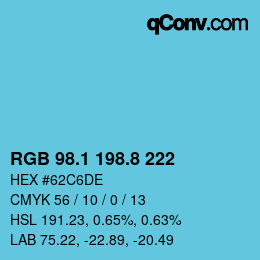 Color code: RGB 98.1 198.8 222 | qconv.com