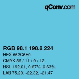 カラーコード: RGB 98.1 198.8 224 | qconv.com