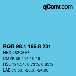 Farbcode: RGB 98.1 198.8 231 | qconv.com