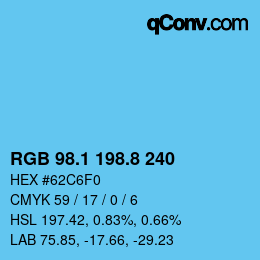 Color code: RGB 98.1 198.8 240 | qconv.com