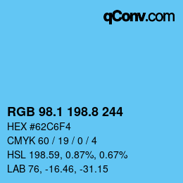 Color code: RGB 98.1 198.8 244 | qconv.com