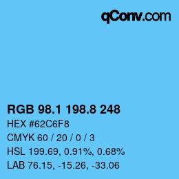 カラーコード: RGB 98.1 198.8 248 | qconv.com