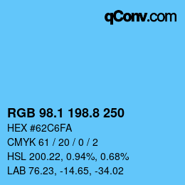 Color code: RGB 98.1 198.8 250 | qconv.com