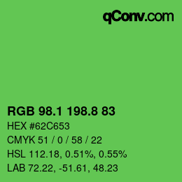 カラーコード: RGB 98.1 198.8 83 | qconv.com