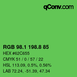 カラーコード: RGB 98.1 198.8 85 | qconv.com