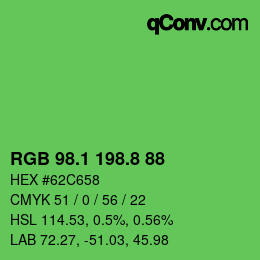 カラーコード: RGB 98.1 198.8 88 | qconv.com