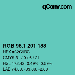 カラーコード: RGB 98.1 201 188 | qconv.com