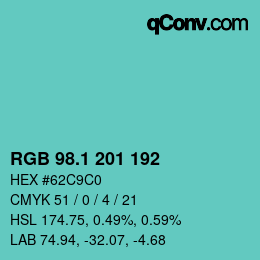 カラーコード: RGB 98.1 201 192 | qconv.com