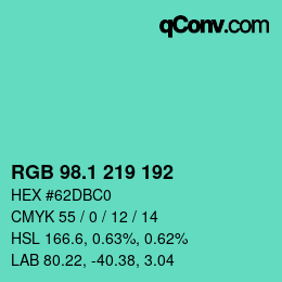 カラーコード: RGB 98.1 219 192 | qconv.com