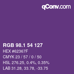 カラーコード: RGB 98.1 54 127 | qconv.com