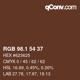 Color code: RGB 98.1 54 37 | qconv.com