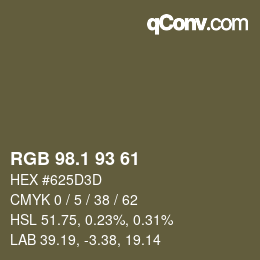 Color code: RGB 98.1 93 61 | qconv.com