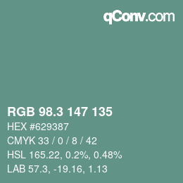 カラーコード: RGB 98.3 147 135 | qconv.com