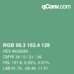 カラーコード: RGB 98.3 162.4 128 | qconv.com