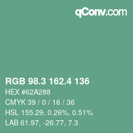 カラーコード: RGB 98.3 162.4 136 | qconv.com