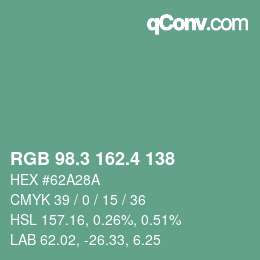 カラーコード: RGB 98.3 162.4 138 | qconv.com