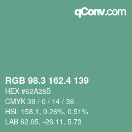 カラーコード: RGB 98.3 162.4 139 | qconv.com
