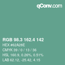カラーコード: RGB 98.3 162.4 142 | qconv.com