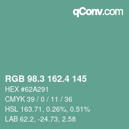 カラーコード: RGB 98.3 162.4 145 | qconv.com