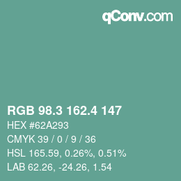 カラーコード: RGB 98.3 162.4 147 | qconv.com