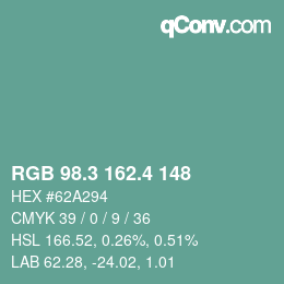 カラーコード: RGB 98.3 162.4 148 | qconv.com