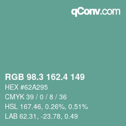 カラーコード: RGB 98.3 162.4 149 | qconv.com