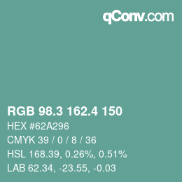 カラーコード: RGB 98.3 162.4 150 | qconv.com