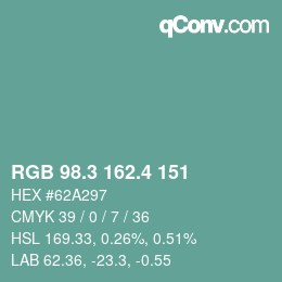 カラーコード: RGB 98.3 162.4 151 | qconv.com