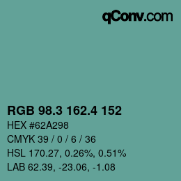 カラーコード: RGB 98.3 162.4 152 | qconv.com
